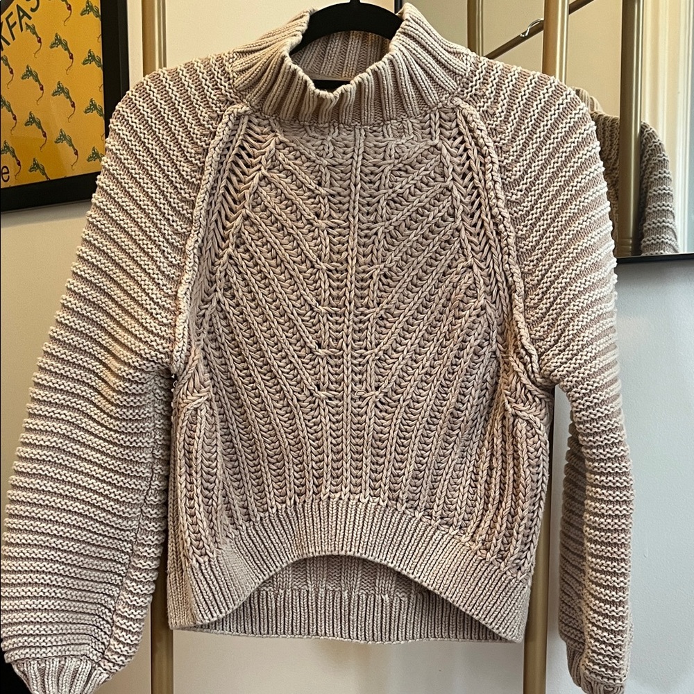 Free People Chunky Cable Turtleneck Sweater - Beige Cream